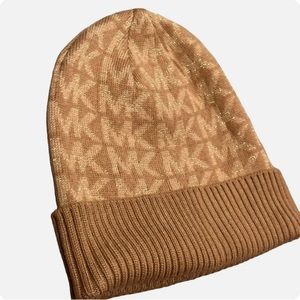 Michael Kors Beanie Brown & Beige Signature MK Brown Sparkling Knit MK